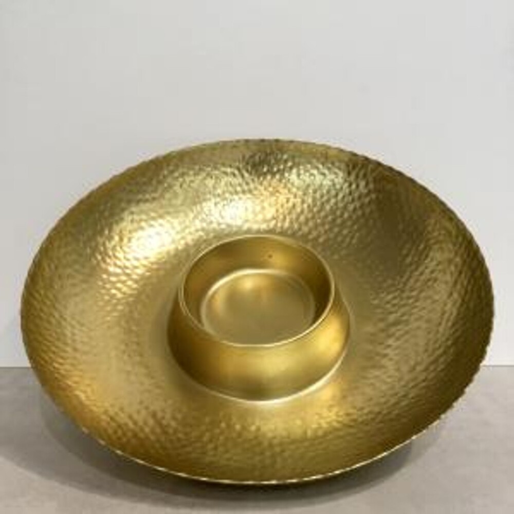 Garden Cottage Gilded Round Chip & Dip Gold Bowl Party Summer Fun Family SZ 0S